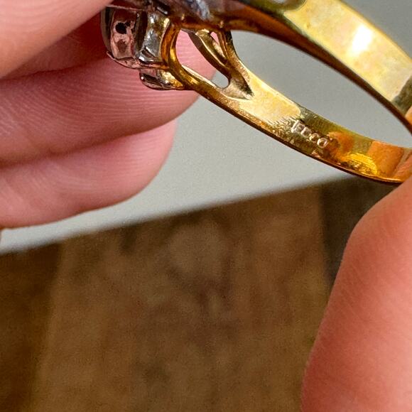 Vintage EDCO 14KT HGE Yellow Gold Rhinestone Statement Cocktail Ring Size 9 - Picture 7 of 9